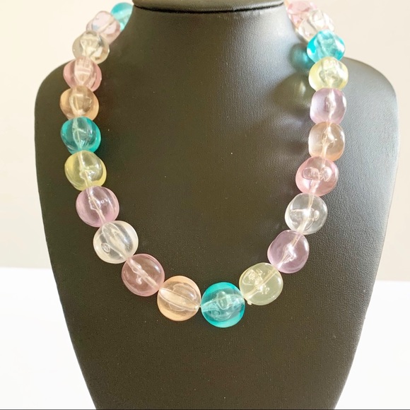 Vintage Jewelry - Vintage Pastel Plastic Beads Strand Necklace